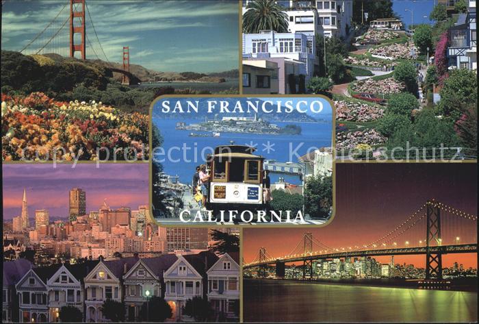 San Francisco California Golden Gate Bridge Nachtaufnahme Serpentinen Cable Car