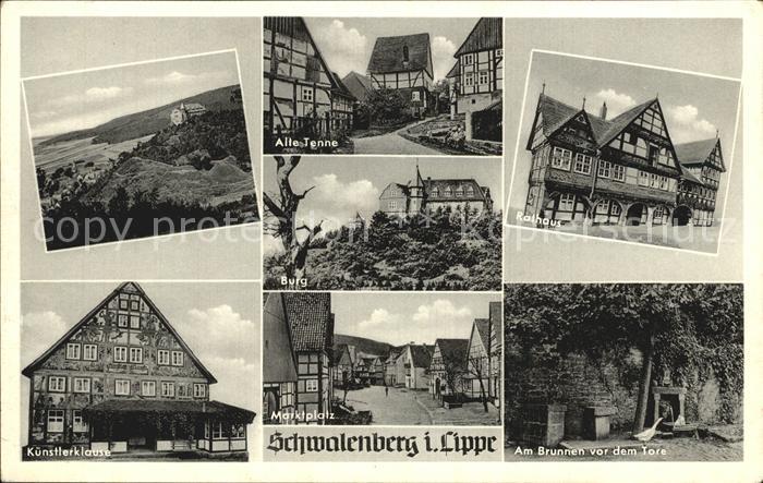 Schwalenberg Panorama Alte Tenne Rathaus Burg Kuenstlerklause Marktplatz Brunnen