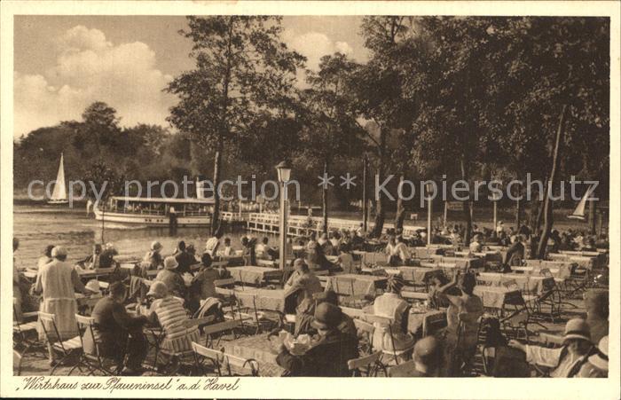 Wannsee Wirtshaus zur Pfaueninsel Havel Dampfer Kupfertiefdruck