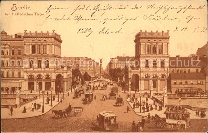 BERLIN  CITY Am Halleschen Tor Pferdefuhrwerk Strassenbahn Pferdebus Saeule