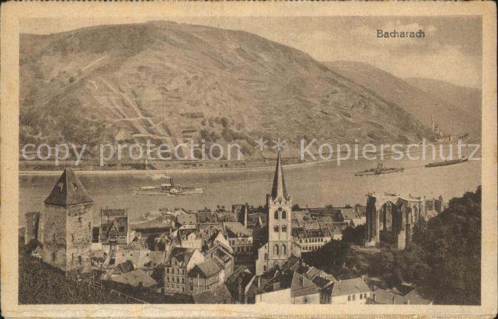 Bacharach Rhein Ortsansicht mit Kirche Wernerkapelle Ruine Weinberge