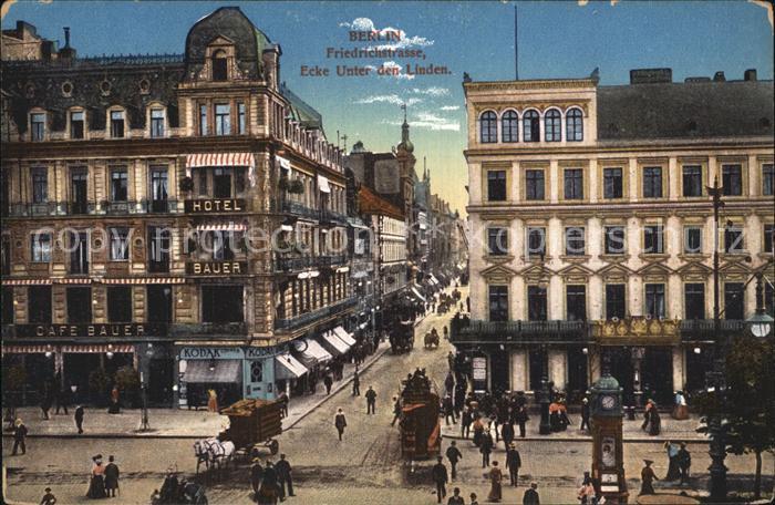 BERLIN  CITY Friedrichstrasse Ecke Unter den Linden Pferdefuhrwerk Standuhr Seri