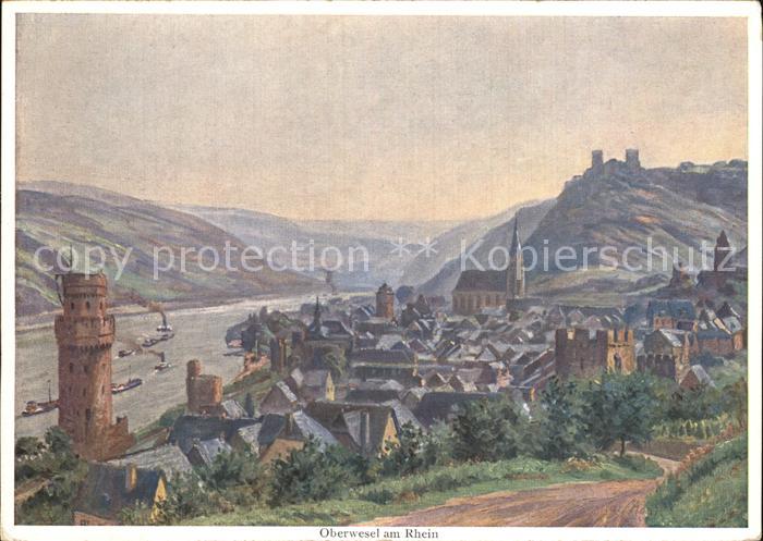 Oberwesel Rhein Panorama Rheintal Schoenburg Kuenstlerkarte