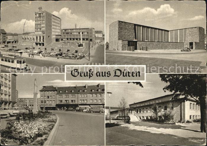 Dueren Rheinland Rathaus Annakirche Hallenbad Markt