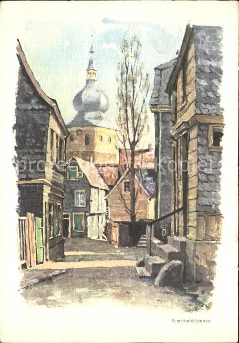 Lennep Partie an der Kirche Kuenstlerkarte