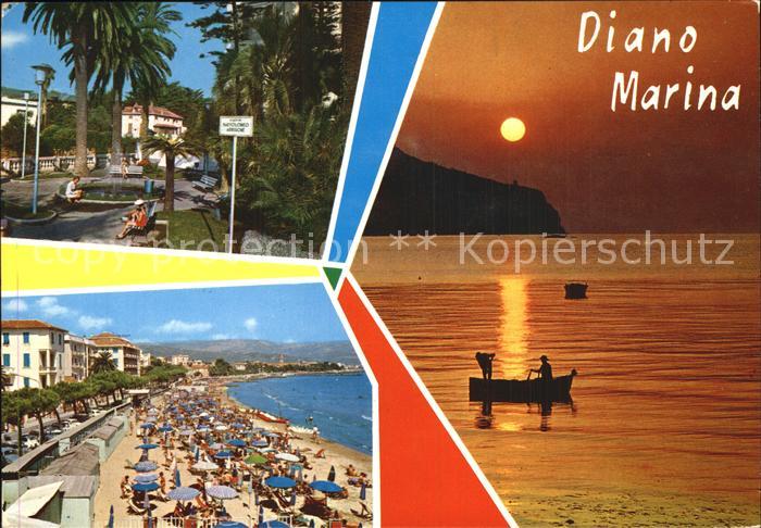 Diano Marina Park Strand Sonnenuntergang Fischerboot