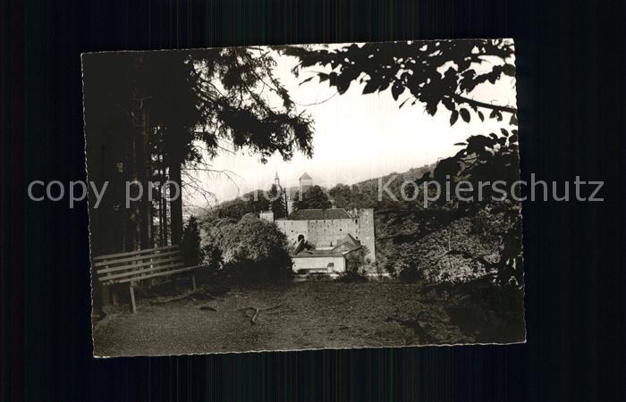 Attendorn Burg Schnellenberg 11. Jhdt. Ruhebank Waldpartie