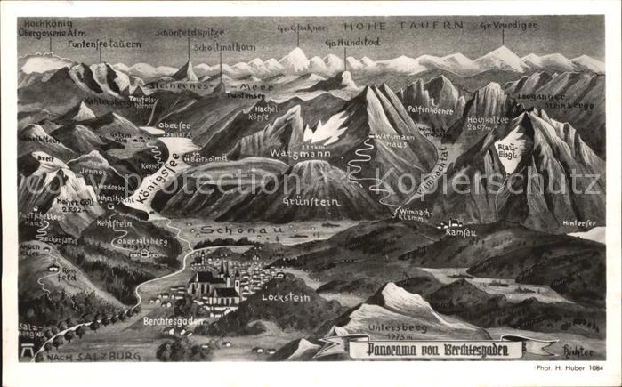 BERCHTESGADEN Bayern Panoramakarte mit Koenigssee Wimbachtal Watzmann Alpen