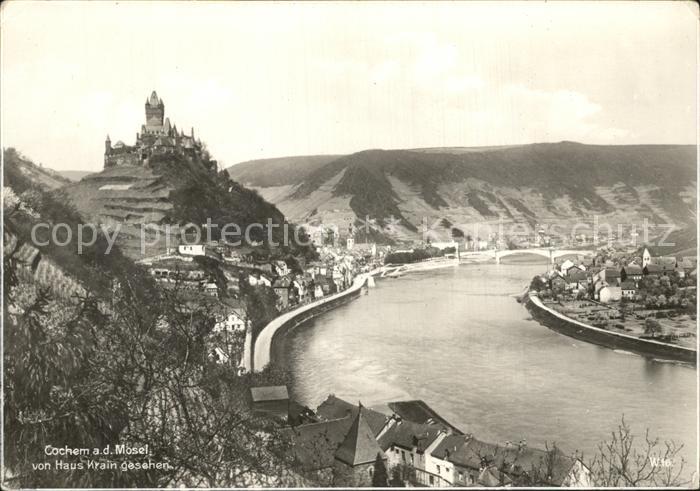 Cochem Mosel Blick vom Haus Krain auf Burg und Mosel