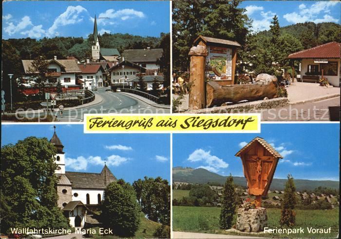 Siegsdorf Oberbayern Teilansicht Brunnen Wallfahrtskirche Maria Eck Wegekreuz
