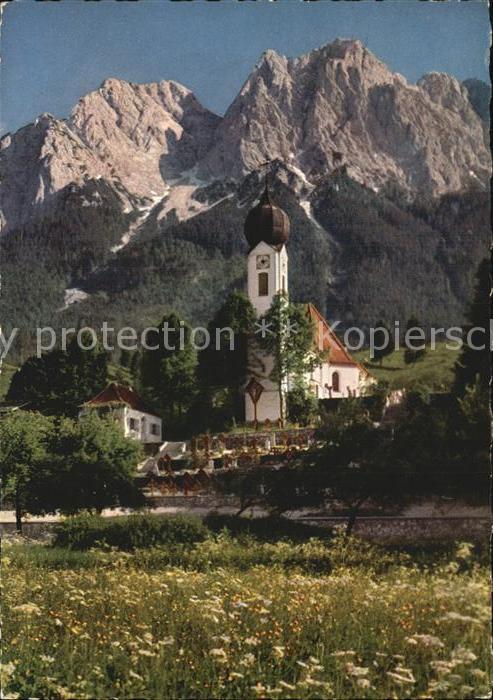 Grainau Kirche mit Gr und Kl Waxenstein