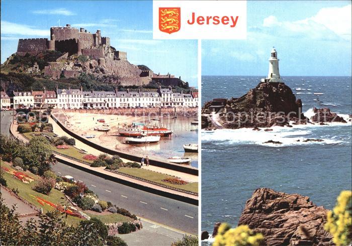 Jersey Kanalinsel Mont Orgueil Castle and La Corbiere Lighthouse