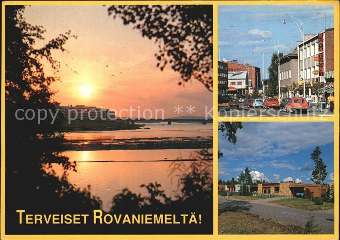 Rovaniemeltae Sonnenuntergang Strassenpartie Bungalows