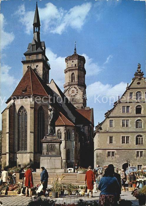 STUTTGART  CITY Stiftskirche mit Fruchtkasten und Schillerdenkmal