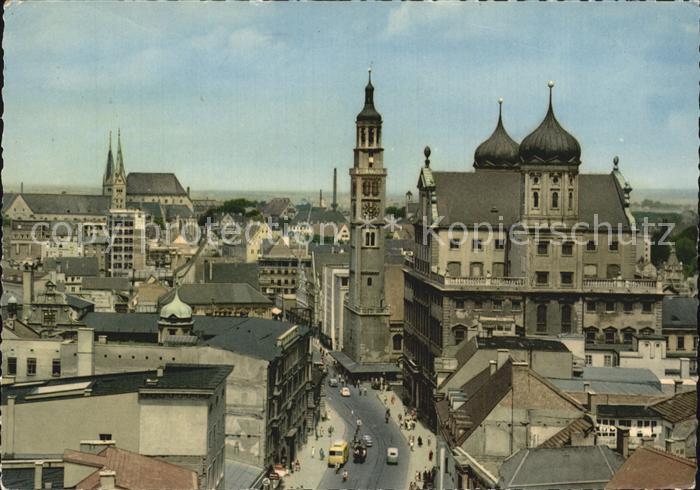 Augsburg Maximilianstrasse mit  Rathaus und Perlach