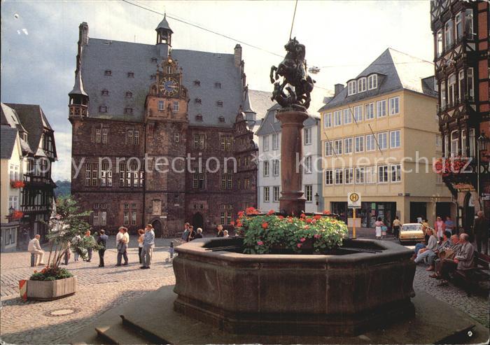 Marburg Lahn Martkbrunnen mit Rathaus