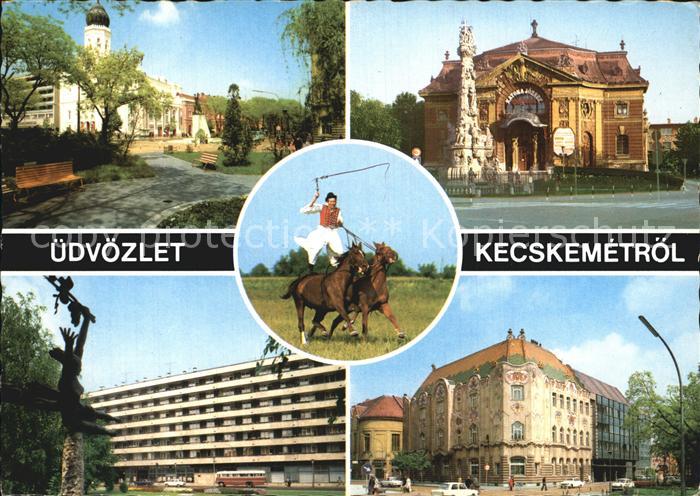 Kecskemet Gebaeude und Reiter