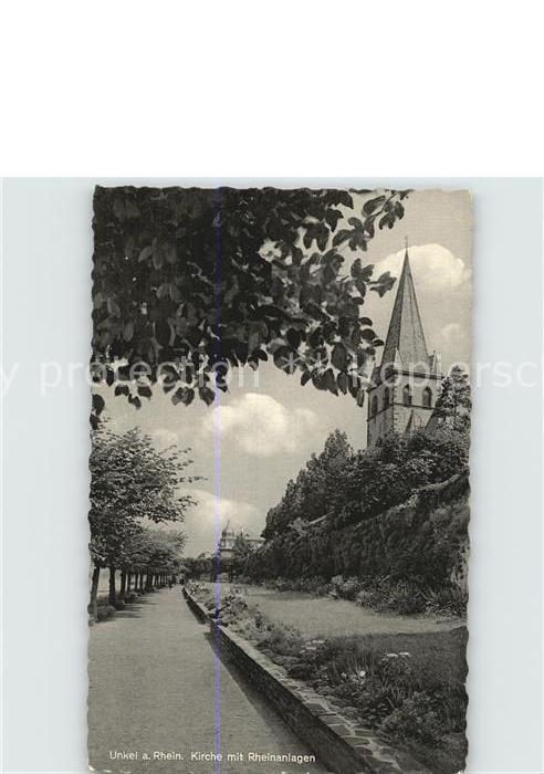 Unkel Rhein Kirche mit Rheinanlagen