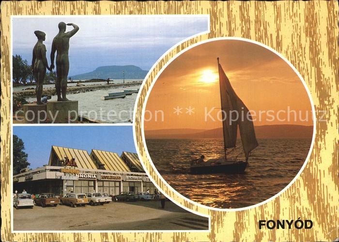 Fonyod Fuerdoe Denkmal Statue Restaurant Segeln Sonnenuntergang am Meer