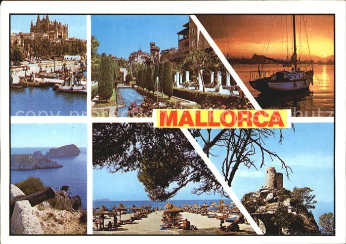 Mallorca Kathedrale Hafen Segelboot Sonnenuntergang Ruine Strand Kueste Felsen