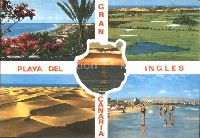 Playa del Ingles Strand Sonnenuntergang am Meer Wueste Landschaft