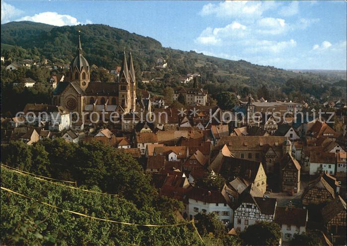 Heppenheim Bergstrasse Ortsansicht mit Kirche Luftkurort Blick vom Schlossberg