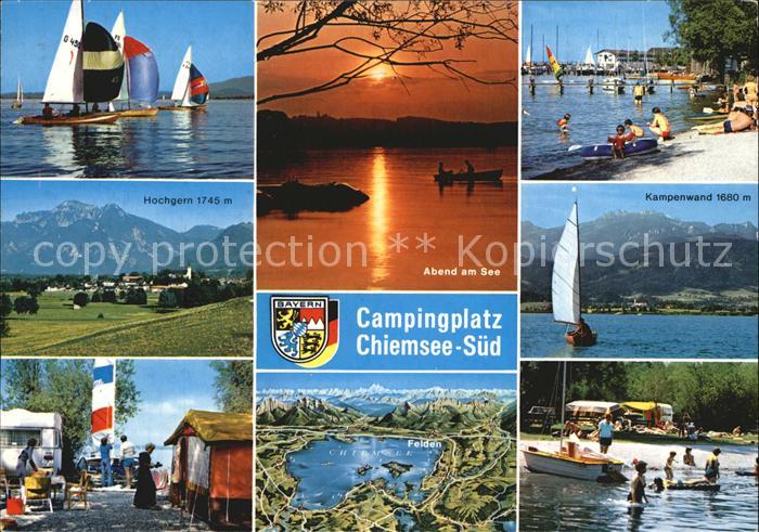 Felden Chiemsee Campingplatz Chiemsee Segeln Strand Abenddaemmerung Hochgern Kam