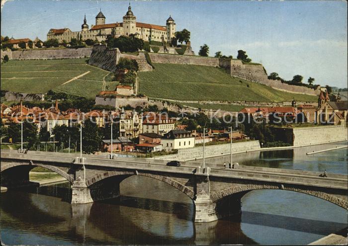 WueRZBURG Bayern Loewenbruecke mit Festung Marienburg