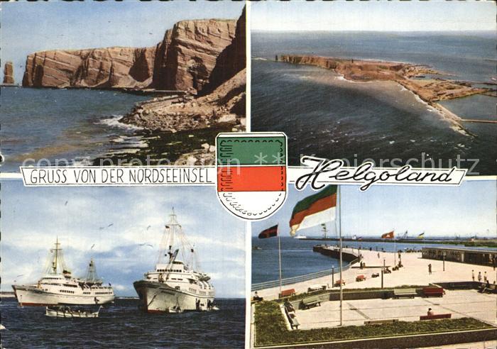 HELGOLAND Insel Schleswig-Holstein Fliegeraufnahme Steilfelsen Schiffe Hafen