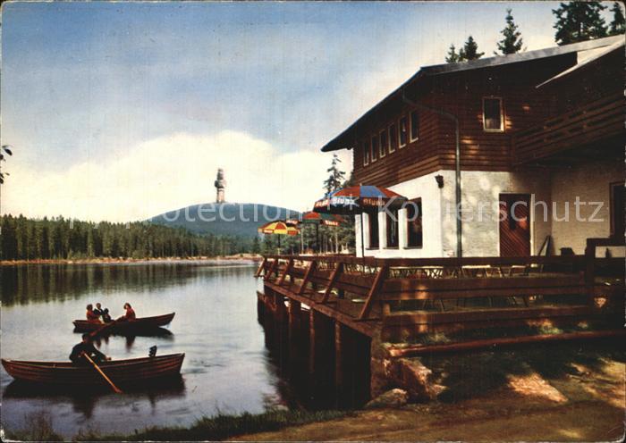 Fichtelgebirge Fichtelsee mit Schneeberg Rasthaus Seeblick