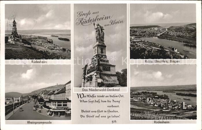 Ruedesheim Rhein Rheinpromenade Niederwalddenkmal Ruine Ehrenfels Bingen