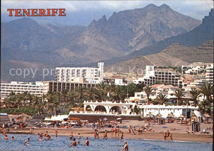 Playa de las Americas Ansicht vom Meer aus Hotelanlagen Strand Berge