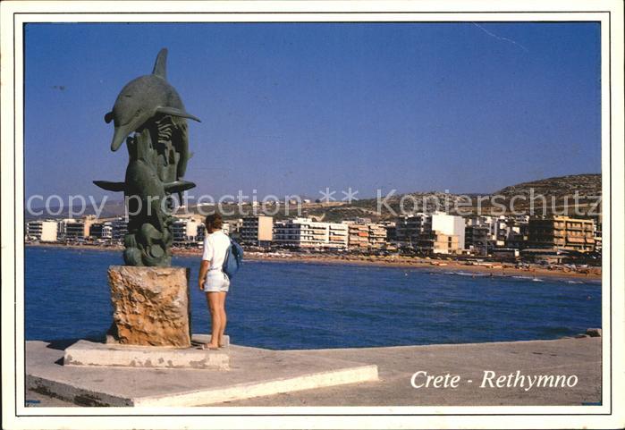 Rethymno Kreta Delphin Statue Hafenkai Strand