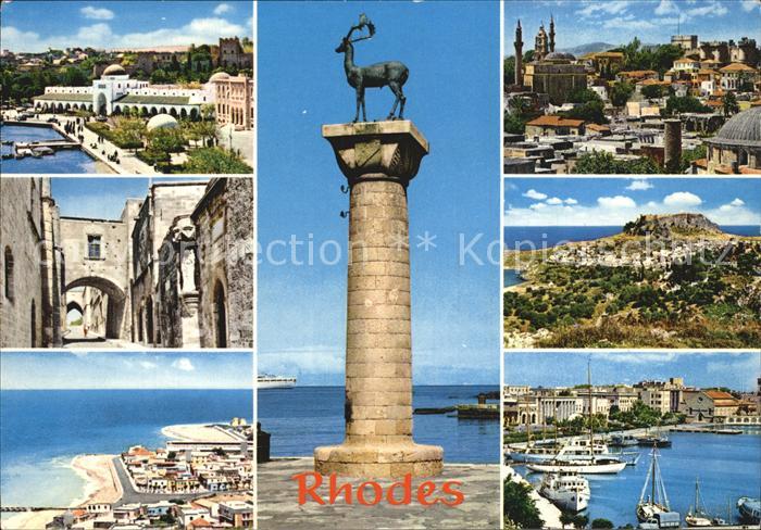 Rhodes Rhodos Greece Teilansichten Kueste Hafen Statue Elafos Hafeneinfahrt