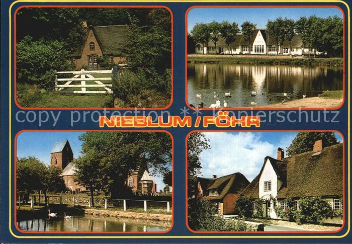 Nieblum Dorfpartien Reetdachhaeuser Kirche Teich