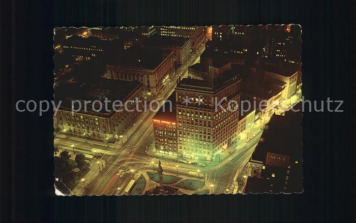 Cleveland Ohio Downtown after dark Public Square Superior and Euclid Avenue