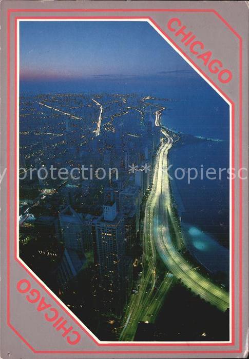 Chicago Illinois North Lake Shore Drive at night aerial view