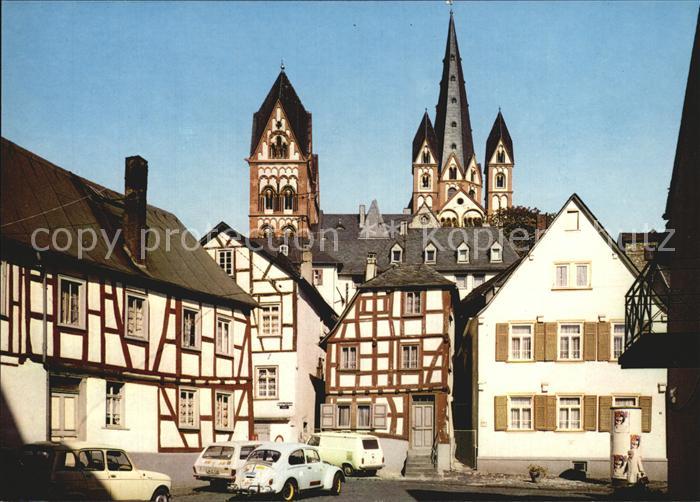 Limburg Lahn Rossmarkt und Dom Fachwerkhaeuser