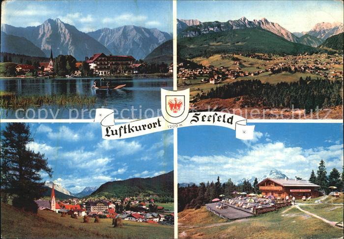 Seefeld Tirol Gesamtansicht mit Alpenpanorama See Bergrestaurant