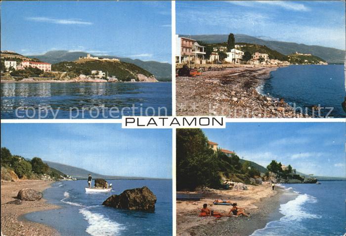 Platamon Ansicht vom Meer aus Strand Kueste