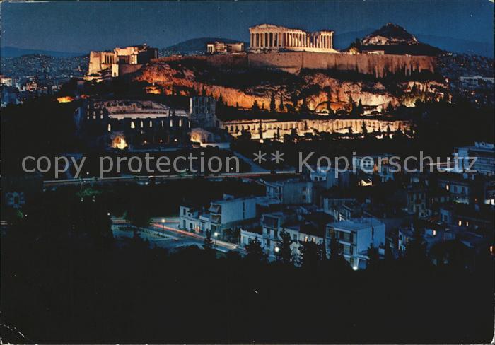 Athen Griechenland Blick zur Akropolis Propylaea Nachtaufnahme