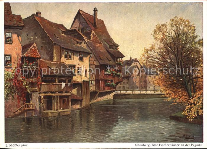Moessler L. Nuernberg Alte Fischerhaeuser an der Pegnitz
