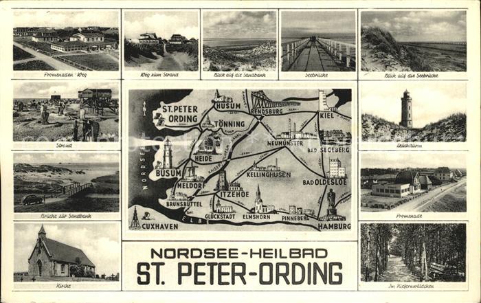 St Peter-Ording Promenade Strandweg Sandbank Seebruecke Bruecke Leuchtturm Kirch