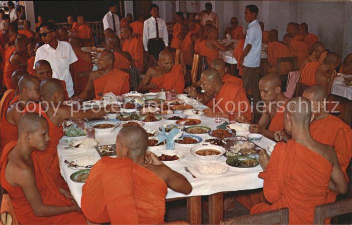 Thailand Priests at Their Meals After The Service