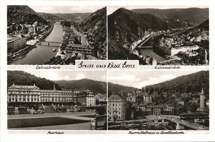 Bad Ems Lahn auf und abwaerts Kurhaus Kurmittelhaus und Quellenturm