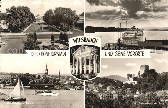 Wiesbaden Kurhaus Rheindampfer bei Biebrich Schierstein Hafen Sonnenberg mit Bur