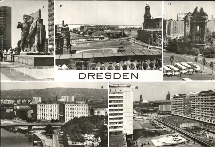 DRESDEN Elbe Lenindenkmal Theaterplatz Ruine der Frauenkirche Bruehlsche Terrass