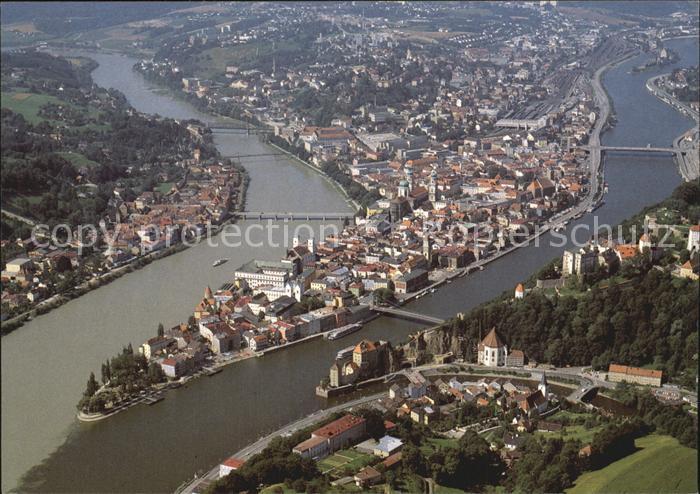 PAssAU Bayern Fliegeraufnahme Flussmuendungen