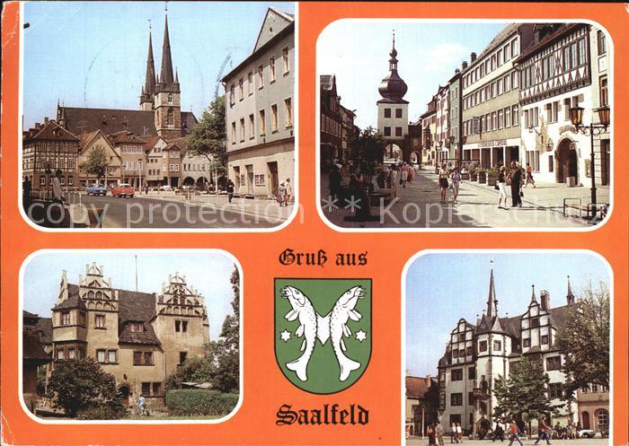 Saalfeld Saale Markt mit Sankt Johannkirche Blankenburger Strasse Schloss Rathau