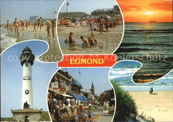 Egmond aan Zee Strand Leuchtturm Souvenirladen Sonnenuntergang am Meer